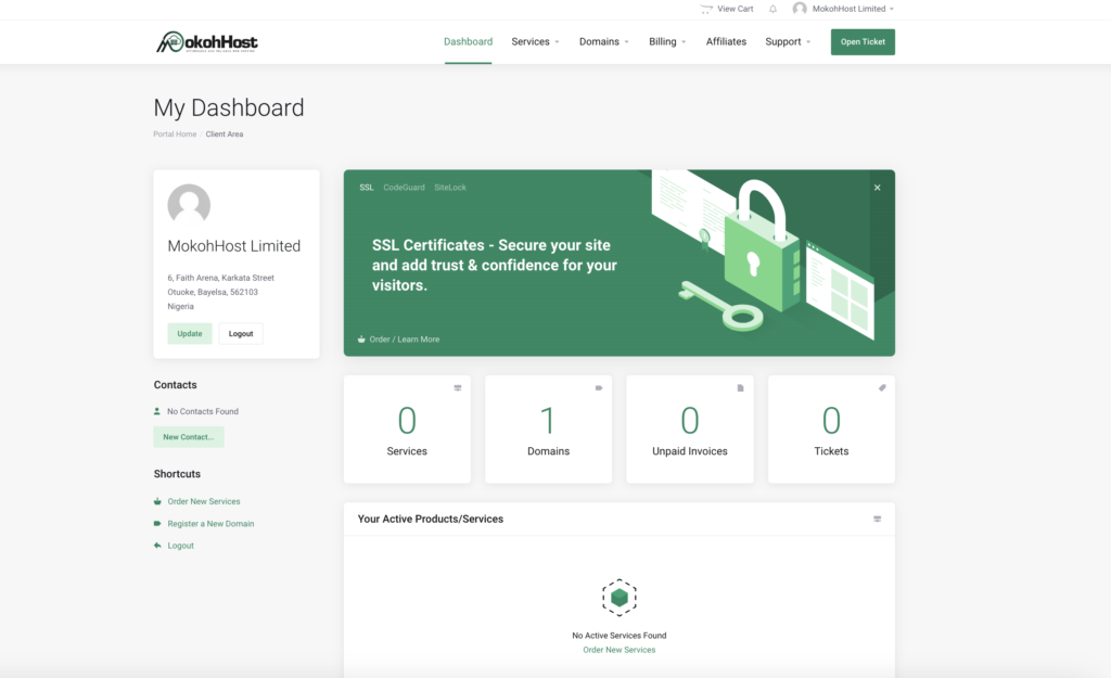 mokohhost dashboard