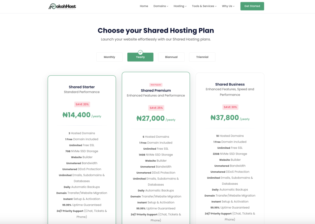 mokohhost hosting plans